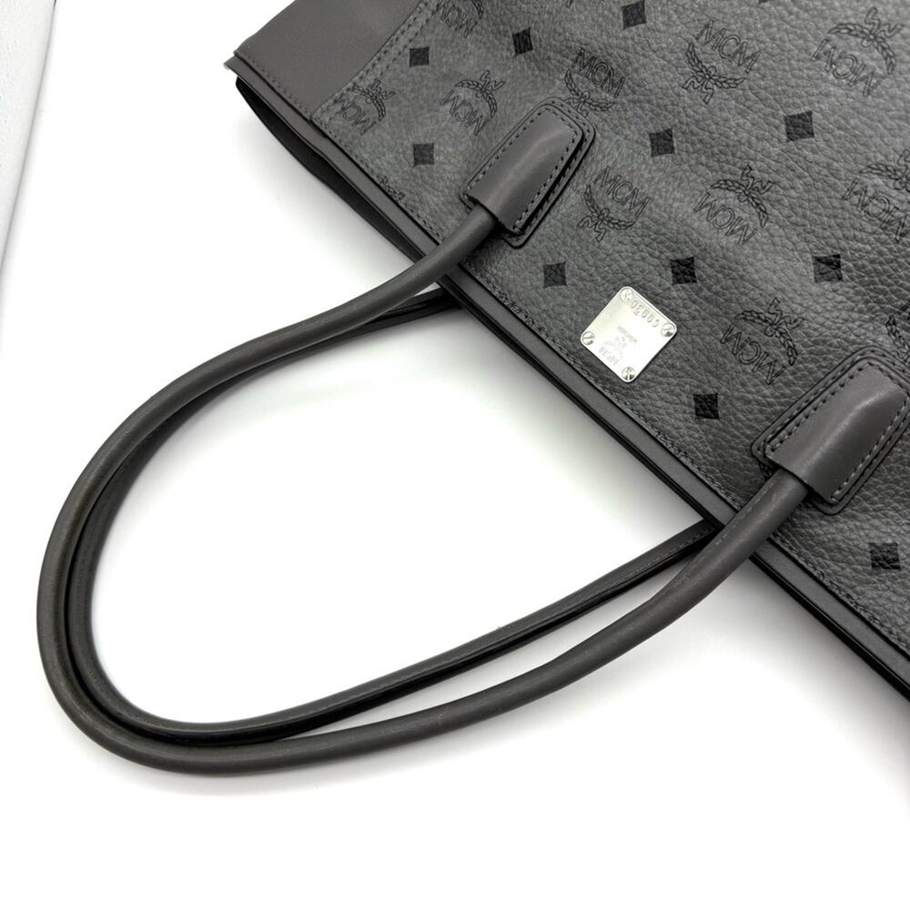 MCM Monogram Visetos Top Zip Shopper Tote Grey - Picture 3 of 16
